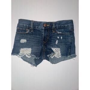 Old Navy Girls Size 5 Distressed Denim Shorts Lace Frayed Hem Adjustable